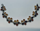 Baltic Amber, Sterling Silver, Link Bracelet, Hand 5 Petal Design, Green Amber, 3 Tone