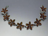 Baltic Amber, Sterling Silver, Link Bracelet, Hand 5 Petal Design