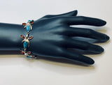 Baltic Amber, Sterling Silver, Link Bracelet, Hand Crafted, Abstract, Insect Design , Turquoise Combination