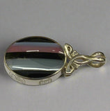Silver, Double Sided, Pendant, DSW, Blue & White, Agate, (925), Antique, Vintage, Lar