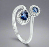 Waterford, Jewellery Ring, (P), Double Sapphire Blue Coloured Open, Sterling Silver, WR241