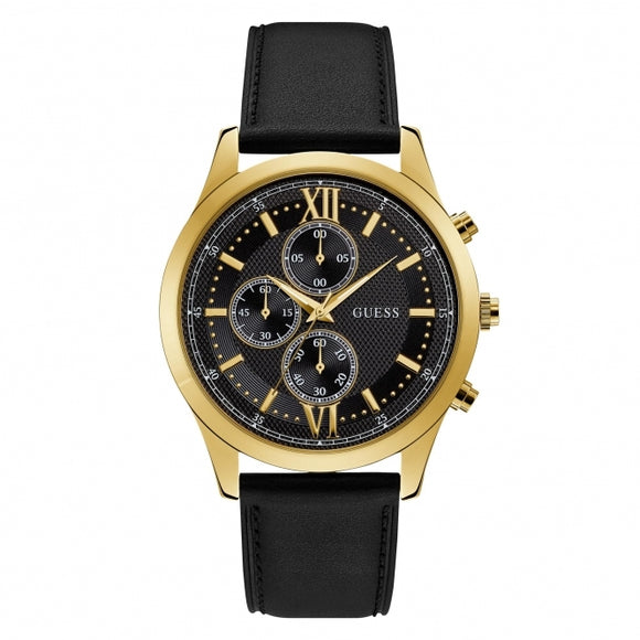 Guess, Watch, Gents, W0876G5, Hudson, Leather Strap, Gold Plated.