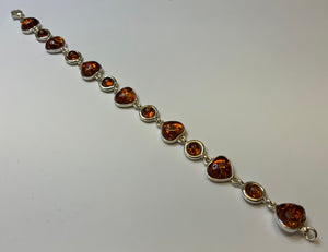1 Baltic Amber, Sterling Silver, Link Bracelet, Hearts Shapes, Hand Crafted