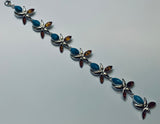 Baltic Amber, Sterling Silver, Link Bracelet, Hand Crafted, Abstract, Insect Design , Turquoise Combination