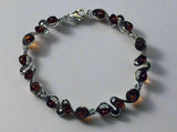 Baltic Amber, Sterling Silver, Link Bracelet, Hand Crafted Waves