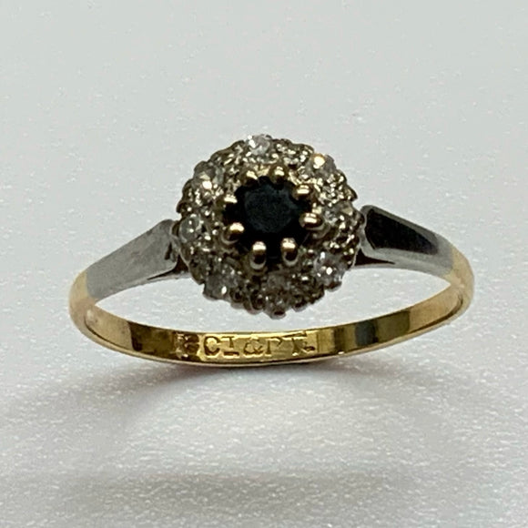 Vintage, Antique, Ring, 18ct, White Gold, Sapphire & Diamond Halo, Size Q½ (59)