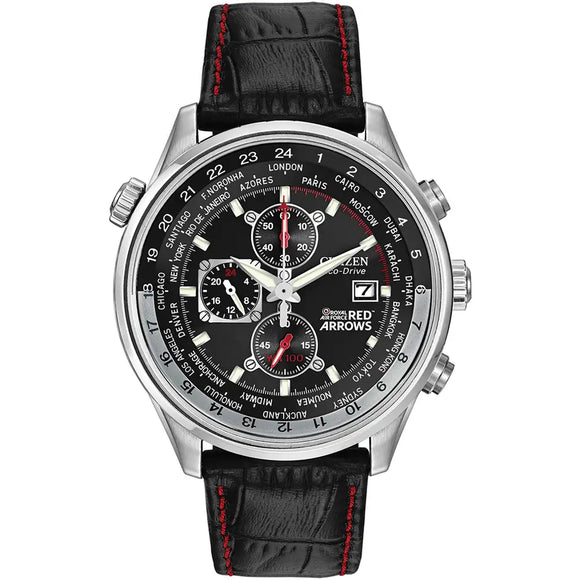 Citizen, Watch, Gents, Red Arrows Chronograph, CA0080-03E, RAF Logo, Black Dial, Leather Strap, Eco-Drive