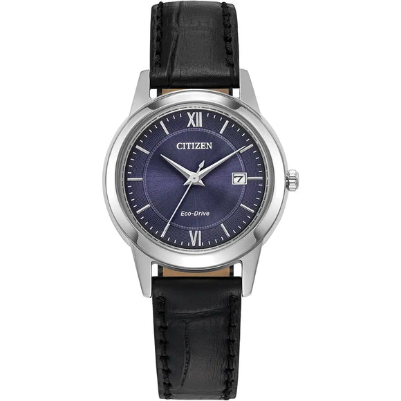Citizen, Watch, Ladies Strap, FE1087-01L, Eco-Drive, Black Leather, Blue Dial