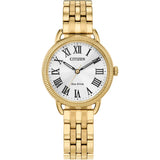 Citizen, Watch, Ladies, Classic, EM1052-51A, Eco-Drive, White Dial, Gold-Tone Stainless Steel Bracelet
