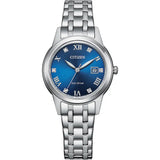 Citizen, Watch, Ladies, Silhouette Crystal, FE1240-81L, Eco-Drive, Blue Dial, Stainless Steel Bracelet