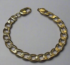 Gold, Bracelet,  Flat Curb Chain, 9ct, (375), Yellow Gold, Antique, Vintage, 19.2cm