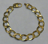 Gold, Bracelet,  Flat Curb, Heavy, Solid, Chain, 9ct, (375), Yellow Gold, Antique, Vintage, 22cm