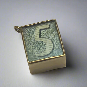Gold, Charm, Five Shilling, Very Rare, 9ct, Cube, Capsule, 5 Shilling, Antique, Vintage, 11.97mm x 14.72mm, In Emergency Break Glass