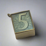 Gold, Charm, Five Shilling, Very Rare, 9ct, Cube, Capsule, 5 Shilling, Antique, Vintage, 11.97mm x 14.72mm, In Emergency Break Glass