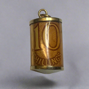 Gold, Charm, Ten Shilling,  9ct, Cylinder, 10 Shilling, Antique, Vintage, 13.27mm x 26.72mm