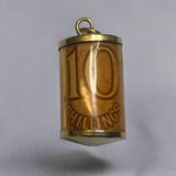 Gold, Charm, Ten Shilling,  9ct, Cylinder, 10 Shilling, Antique, Vintage, 13.27mm x 26.72mm