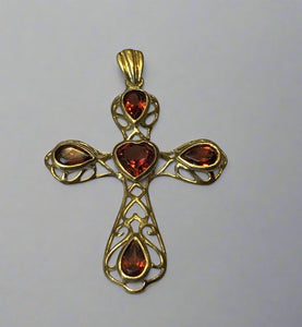 Gold, Cross, Pendant, Garnet, 9ct, (375), Yellow Gold, Antique, Vintage, 23.90mm x 32.16mm
