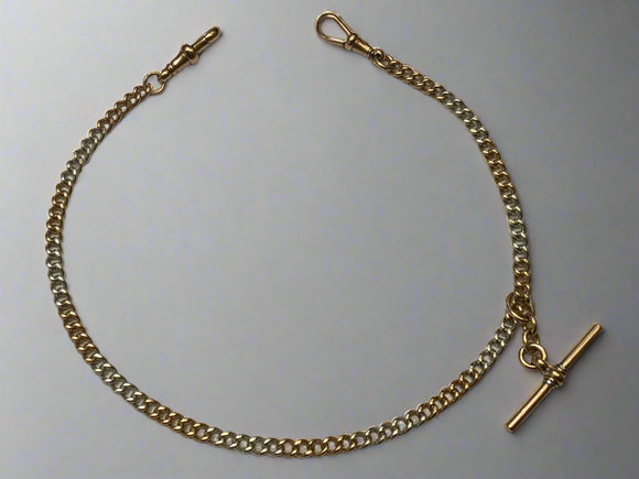 Gold, Pocket Watch, Albert,  Chain, Rare, Two Toned, White , Rose, 9ct, (375), Antique, Vintage, 13.9 inches, 353 mm