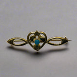 Gold, Turquoise, Heart & Petal Design, Tie pin, 9ct, (375), Yellow Gold, Antique, Vintage, 37.90mm x 13.26