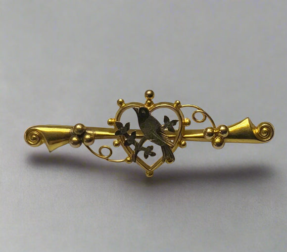 Gold, Two Toned, Bird Design, Tie pin, 9ct, (375), Yellow Gold, Antique, Vintage, 14.10mm x 15.03mm