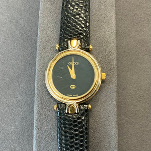 Gucci, Watch, 4500L, Vintage, Woman’s, Gold Plated, Black, Leather, Strap, DC Jewellers