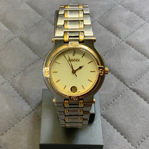 Gucci, Watch, 9000L, Vintage,Men’s, Woman’s, Two Toned, Gold & Silver, Metal Strap, Analog, DC Jewellers 