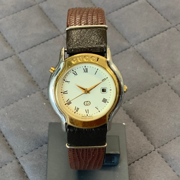 Gucci, Watch, Mondiale, 8200,  JR, Vintage, Woman’s, Two Toned, Gold & Silver, Leather Strap, DC jewellers