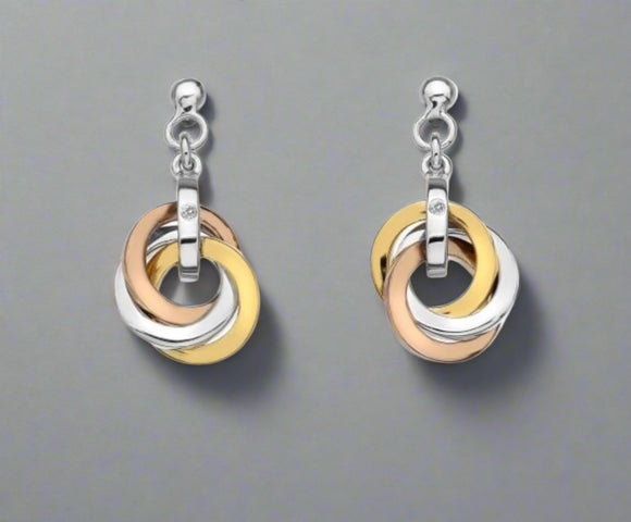 Hot Diamonds, Earrings, Trio Collection, Rose and Yellow Gold, Sterling Silver, DE389