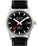 Mondaine, Watch, A667.30308.19SBB, SBB.CFF.FFS, Sport, Gents, Black Leather Strap. 41mm , Day and  Date