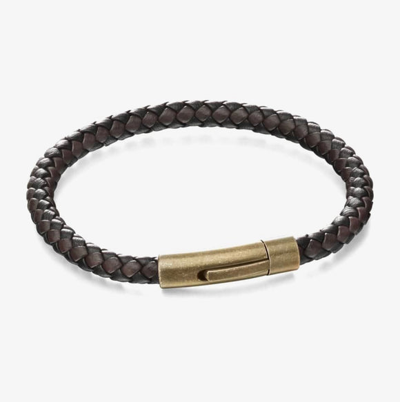 Fred Bennett, Gents Jewellery, Leather, Bracelet, B5061, Stainless Steel, Woven Brown Crossover Clip.