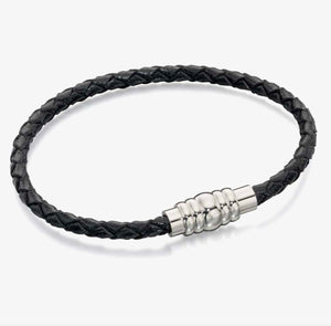 Fred Bennett, Gents Jewellery, Black, Leather, Bracelet, B4726, Stainless Steel, Magnetic Clasp