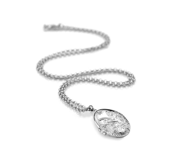 Hot Diamonds, Locket, Engraved Oval, Memories Collection, Sterling Silver, Pendant, DP773
