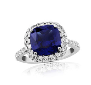 Waterford, Jewellery Ring, (L),Sapphire Blue Coloured Cushion, Sterling Silver, WR221