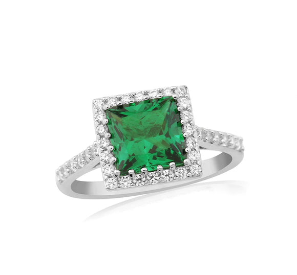 Waterford, Jewellery Ring, (N), Square Cut Emerald Coloured, Sterling Silver, WR194