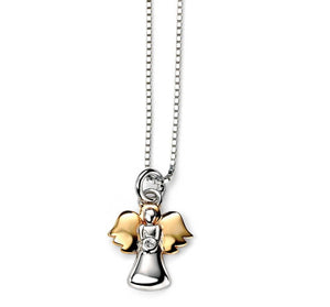 D For Diamonds, Pendant, Ángel, Silver and Gold Plate, P4019, Kids, Children’s, Jewellery, Necklace