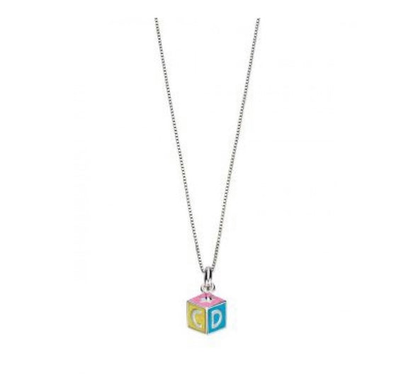 D For Diamond, Pendant, ABC Enamel Cube, Silver, P4419, Kids, Children’s, Jewellery, Necklace