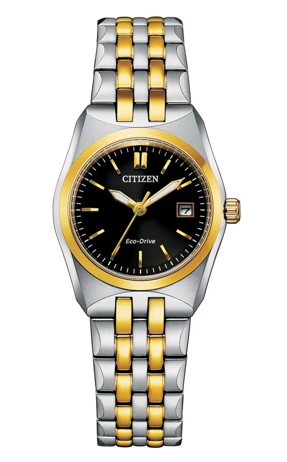 Citizen, Watch, Ladies, Corso, EW2299-50E, Eco-Drive, Two Tone, Black Dial, Bracelet.