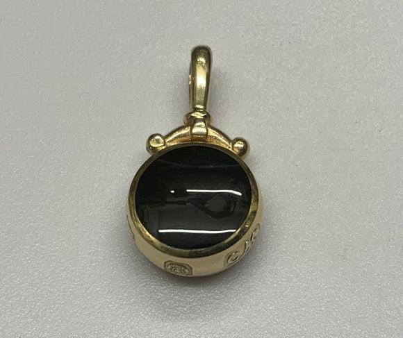 Gold, Double Sided, Pendant, Fob, 9ct , (375), Yellow Gold, Two Stone, Black, Onix, Mother Pearl
