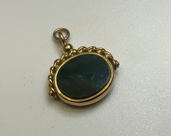 Gold, Double Sided, Oval Spinning, Pendant, Fob, 9ct , (375), Yellow Gold, Two Stone, Carnelian, Green Bloodstone