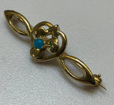 Gold, Turquoise, Heart & Petal Design, Tie pin, 9ct, (375), Yellow Gold, Antique, Vintage, 37.90mm x 13.26
