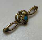 Gold, Turquoise, Heart & Petal Design, Tie pin, 9ct, (375), Yellow Gold, Antique, Vintage, 37.90mm x 13.26