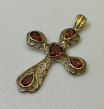 Gold, Cross, Pendant, Garnet, 9ct, (375), Yellow Gold, Antique, Vintage, 23.90mm x 32.16mm