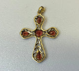 Gold, Cross, Pendant, Garnet, 9ct, (375), Yellow Gold, Antique, Vintage, 23.90mm x 32.16mm