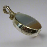Silver, Double Sided, Pendant, DSW, Blue & White, Agate, (925), Antique, Vintage, Large Hallmarks, 24.76mm x 51.01m, David Scott Walker,