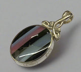 Silver, Double Sided, Pendant, DSW, Blue & White, Agate, (925), Antique, Vintage, Lar