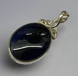 Silver, Double Sided, Pendant, DSW, Blue & White, Agate, (925), Antique, Vintage, Lar