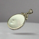 Silver, Double Sided, Pendant, Mother of Pearl & Blue Lace Agate, (925), Antique, Vintage, 25.70mm x 50.54mm
