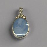 Silver, Double Sided, Pendant, Mother of Pearl & Blue Lace Agate, (925), Antique, Vintage, 25.70mm x 50.54mm