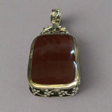 Silver, Double Sided, Pendant, Red Jasper & Black Onyx, (925), Antique, Vintage, 18.10mm x 46.67mm