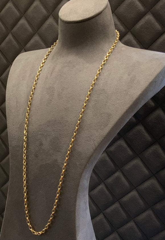 Gold, Chain, Oval Filed Belcher, 9ct, Yellow,  (375), Antique, Vintage, 28 inches, 711.2mm